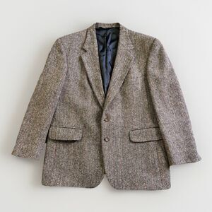 Harris Tweed Lands' End Blazer Jacket Men's Size 44R Brown Sport Coat USA 90s